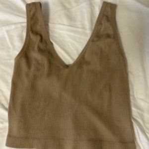 Tan Ribbed V-Neck Tank Top